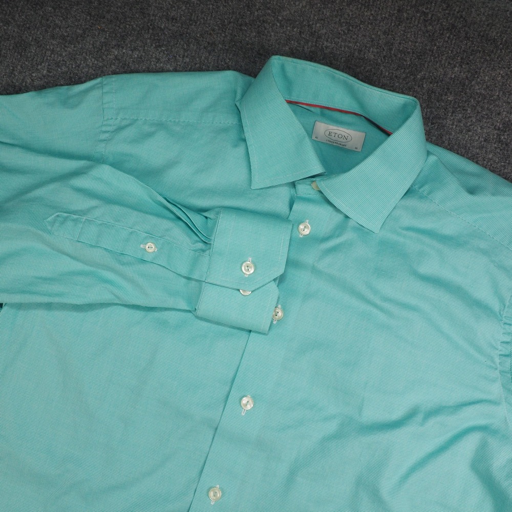 Eton Shirt Mens 16x41 Contemporary Teal Green Micro Check Button Down Dress
